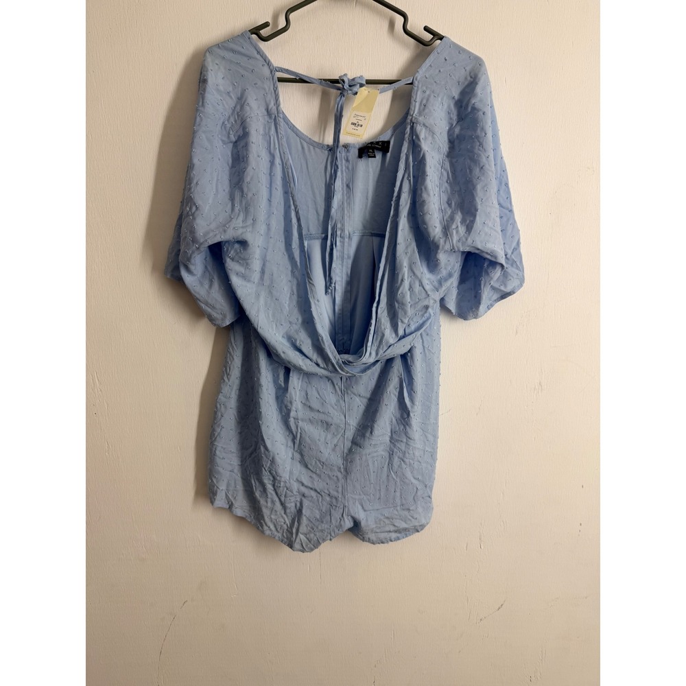Trixxi Francesca's Light Blue Swiss Dot Romper XL Kimono Sleeve Scoop Back NWT